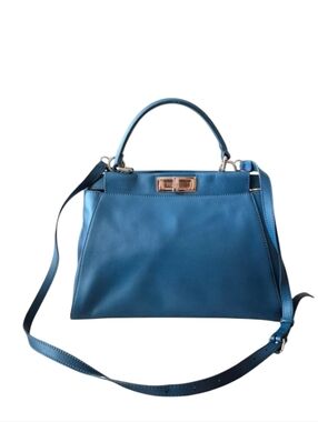 Fendi Peekaboo Blue Leather Satchel Handbag